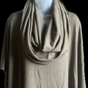 Cowl Neck Knit Poncho - Olive Green